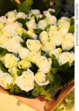 White rose bouquet carefully prepared for engagement, wedding or special day 101948704