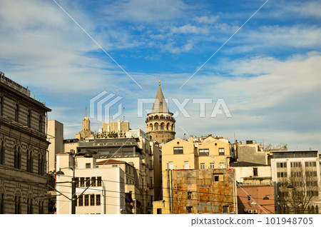 Galata Bridge and Galata Tower, one of the most visited places in Istanbul, January 21, 2023 Eminonu Istanbul Turkey 101948705