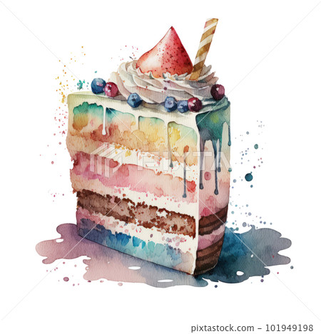 Watercolor Birthday cake isolated. Illustration AI Generative 101949198