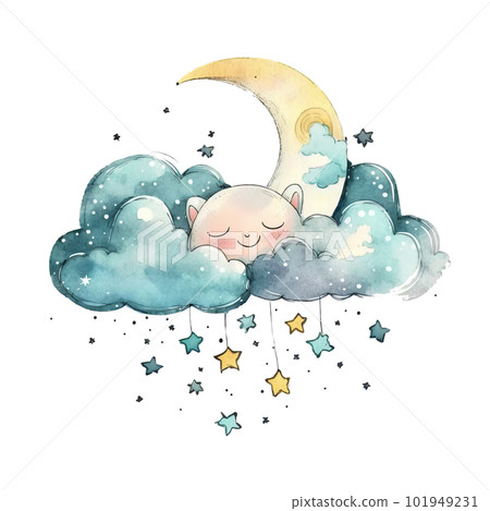 Cute watercolor moon. Illustration AI Generative Cute watercolor moon. Illustration AI Generative 101949231