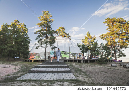 Cafe under a large round tent on the banks of the Dnieper River Cafe under a large round tent on the banks of the Dnieper River 101949770