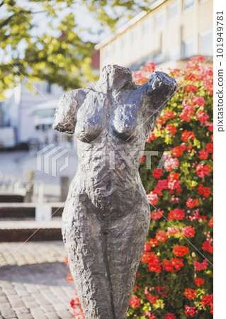 Metal statue of a woman in Viborg, Denmark 101949781