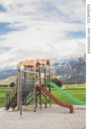 playground with slides near Julian Alps in Lesce Slovenia playground with slides near Julian Alps in Lesce Slovenia 101949859