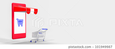Shopping and payment with smartphone white screen on white background. Consumers can buy everything from online stores using a smart device connects to internet. 3d rendering 101949987