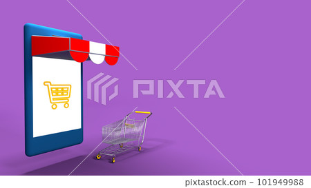Shopping and payment with smartphone white screen on white background. Consumers can buy everything from online stores using a smart device connects to internet. 3d rendering 101949988