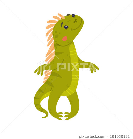 Funny Green Iguana Character with Scales Standing and Smiling Vector Illustration 101950131
