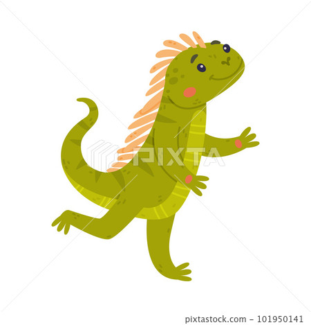 Funny Green Iguana Character with Scales Running Vector Illustration Funny Green Iguana Character with Scales Running Vector Illustration 101950141