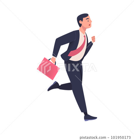 Man Character with Briefcase Hurrying Running Fast Feeling Panic of Being Late Vector Illustration 101950173