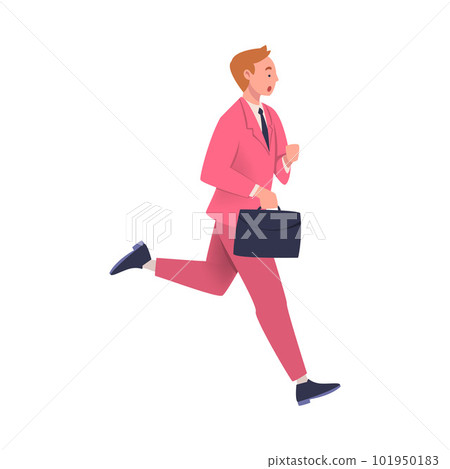Man Character with Briefcase Hurrying Running Fast Feeling Panic of Being Late Vector Illustration 101950183