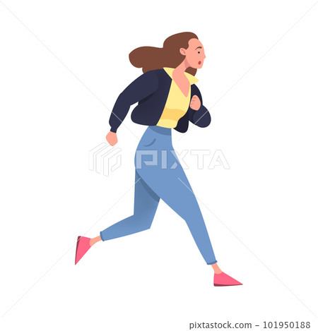Woman Character Hurrying Running Fast Feeling Panic of Being Late Vector Illustration 101950188