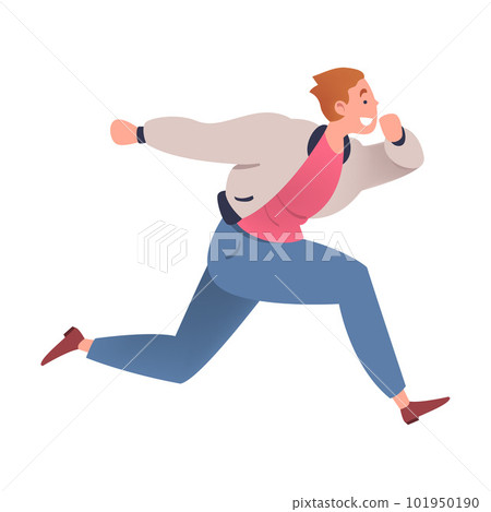 Man Character Hurrying Running Fast Feeling Panic of Being Late Vector Illustration 101950190