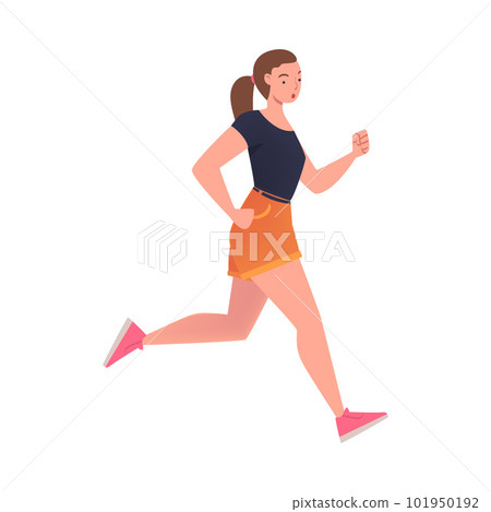 Woman Character Hurrying Running Fast Feeling Panic of Being Late Vector Illustration 101950192