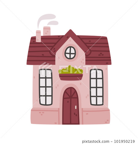Small House with Roof and Windows as Sweet Cozy Home Vector Illustration Small House with Roof and Windows as Sweet Cozy Home Vector Illustration 101950219