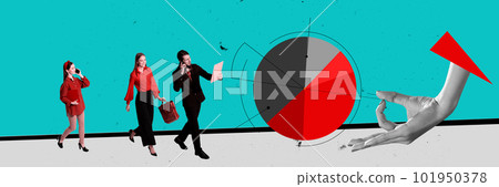 Office managers, team leaders checking professional statistics, graphs, analytics on current projects. Contemporary art collage. 101950378
