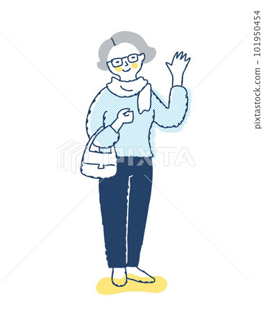 A woman waving a hand with a smile A woman waving a hand with a smile 101950454