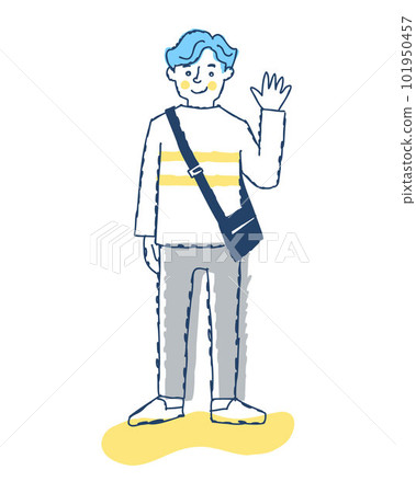 Young man waving with a smile 101950457