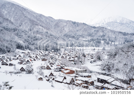 [Shirakawa-go] Winter view of Ogimachi Castle Ruins Observation Deck 101950556