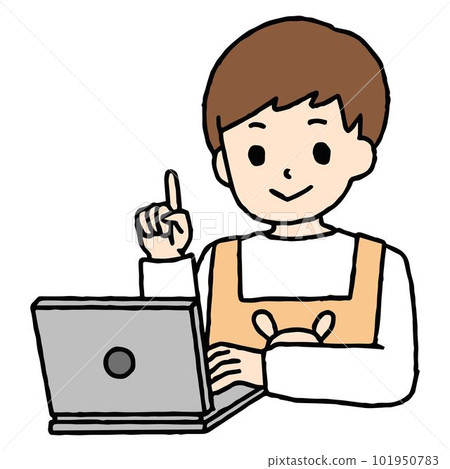 一位在電腦上工作的男性保育員點 101950783