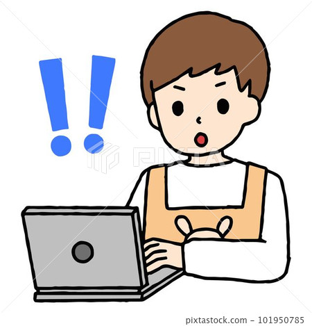 A nursery teacher man working on a computer is surprised 101950785