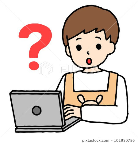 A male nursery teacher who works on a computer has doubts 101950786