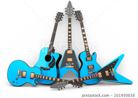Set of electric acoustic guitar isolated on white background. 101950838
