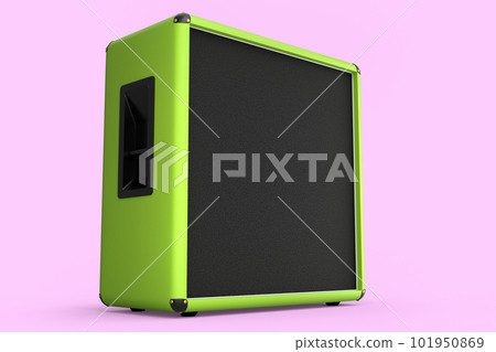 Classical electric and acoustic guitar amplifier isolated on pink background. 101950869