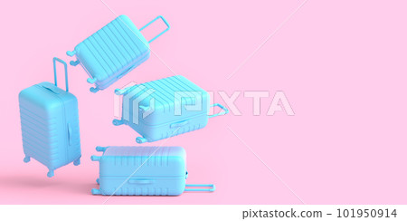 Colorful suitcase flying on monochrome background. 3D render of summer vacation Colorful suitcase flying on monochrome background. 3D render of summer vacation 101950914