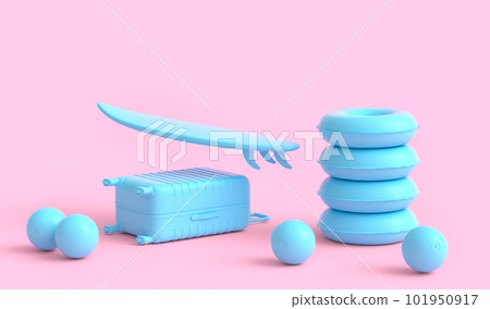 Colorful surfboard, beach rings and balls on monochrome background. Colorful surfboard, beach rings and balls on monochrome background. 101950917