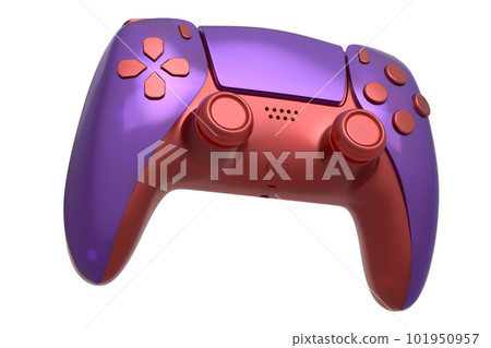 Realistic video game joystick with violet chrome texture isolated on white 101950957