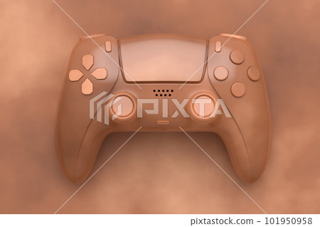 Metal brushed bronze video game joystick isolated on dark background 101950958