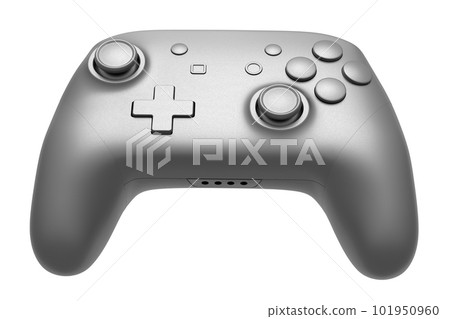Realistic video game joystick with metallic chrome texture isolated on white Realistic video game joystick with metallic chrome texture isolated on white 101950960