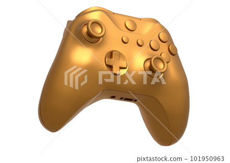 Realistic video game joystick with golden chrome texture isolated on white Realistic video game joystick with golden chrome texture isolated on white 101950963