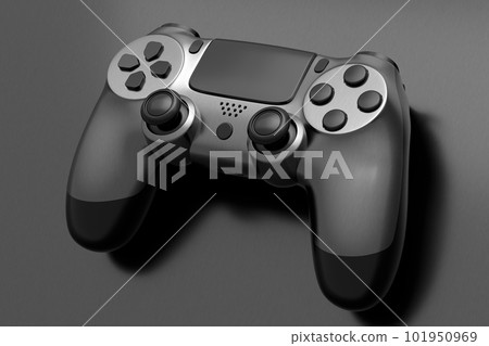 Realistic video game joystick with metallic chrome texture isolated on dark Realistic video game joystick with metallic chrome texture isolated on dark 101950969