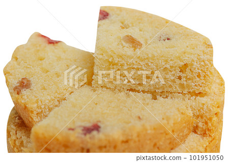Buttery pastries for the Easter holiday. Pieces of dessert with raisins isolated on a white. 101951050