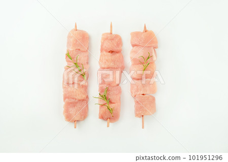 Raw chicken.Skewers from raw chicken meat fillet for supermarket on white background.Food for retail.Chicken skewers.Chicken breast Fillets Procurement for designers.Ogranic food,healthy eating. Raw chicken.Skewers from raw chicken meat fillet for supermarket on white background.Food for retail.Chicken skewers.Chicken breast Fillets Procurement for designers.Ogranic food,healthy eating. 101951296
