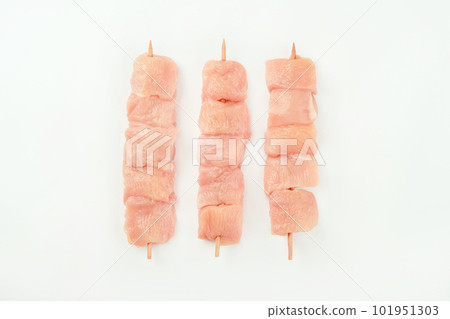 Skewers from raw chicken meat fillet on a white plate for supermarket on white background.Food for retail.Chicken skewers.Chicken breast Fillets Procurement for designers.Ogranic food,healthy eating Skewers from raw chicken meat fillet on a white plate for supermarket on white background.Food for retail.Chicken skewers.Chicken breast Fillets Procurement for designers.Ogranic food,healthy eating 101951303