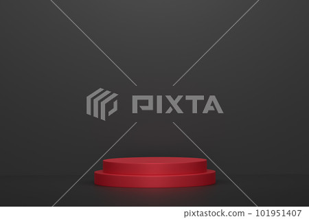 Pastel red cylinder podium with steps on black background Pastel red cylinder podium with steps on black background 101951407