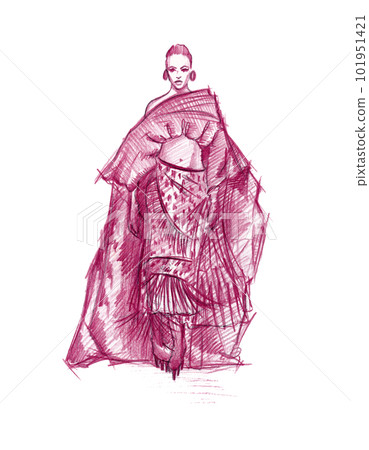 Model on the catwalk in an evening dress.... - Stock Illustration  [101951421] - PIXTA