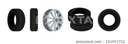 Tire or Tyre as Ring-shaped Component of Wheel Rim Vector Set 101951722