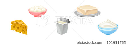 Dairy Products with Cheese, Yoghurt, Quark, Sour Cream and Butter Vector Set Dairy Products with Cheese, Yoghurt, Quark, Sour Cream and Butter Vector Set 101951765