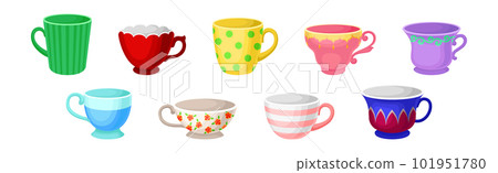 Different Mug and Cups Ceramic for Drink Vector Set Different Mug and Cups Ceramic for Drink Vector Set 101951780
