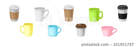 Different Mug and Cups Ceramic and Paper for Drink Vector Set Different Mug and Cups Ceramic and Paper for Drink Vector Set 101951787