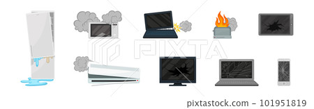 Different Broken and Damaged Home Appliances Vector Set Different Broken and Damaged Home Appliances Vector Set 101951819