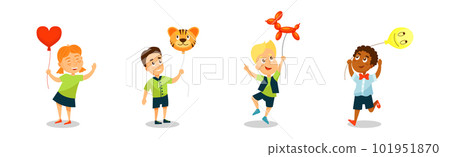 Kid Characters with Party Balloons Having Fun Vector Set Kid Characters with Party Balloons Having Fun Vector Set 101951870