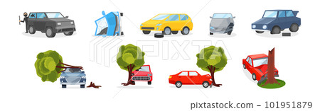 Car Crash and Accident on Road Vector Set. Car Crash and Accident on Road Vector Set. 101951879