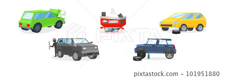 Car Crash and Accident on Road Vector Set. Car Crash and Accident on Road Vector Set. 101951880