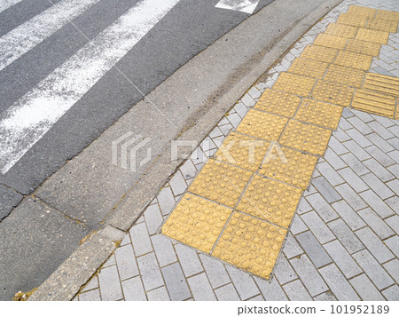 Braille blocks in front of the pedestrian crossing. 101952189