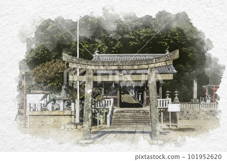 水彩風格 Hiketa Honda Hachiman Shrine torii gate 香川縣東香川市 101952620