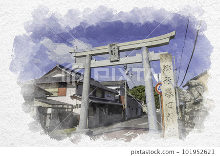 Watercolor style Hiketa Honda Hachiman Shrine torii gate Higashikagawa City, Kagawa Prefecture 101952621