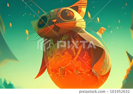 Cat balloon | Ancient civilization/ethnic pattern | SF/game background | Illustration | Generative AI 101952632